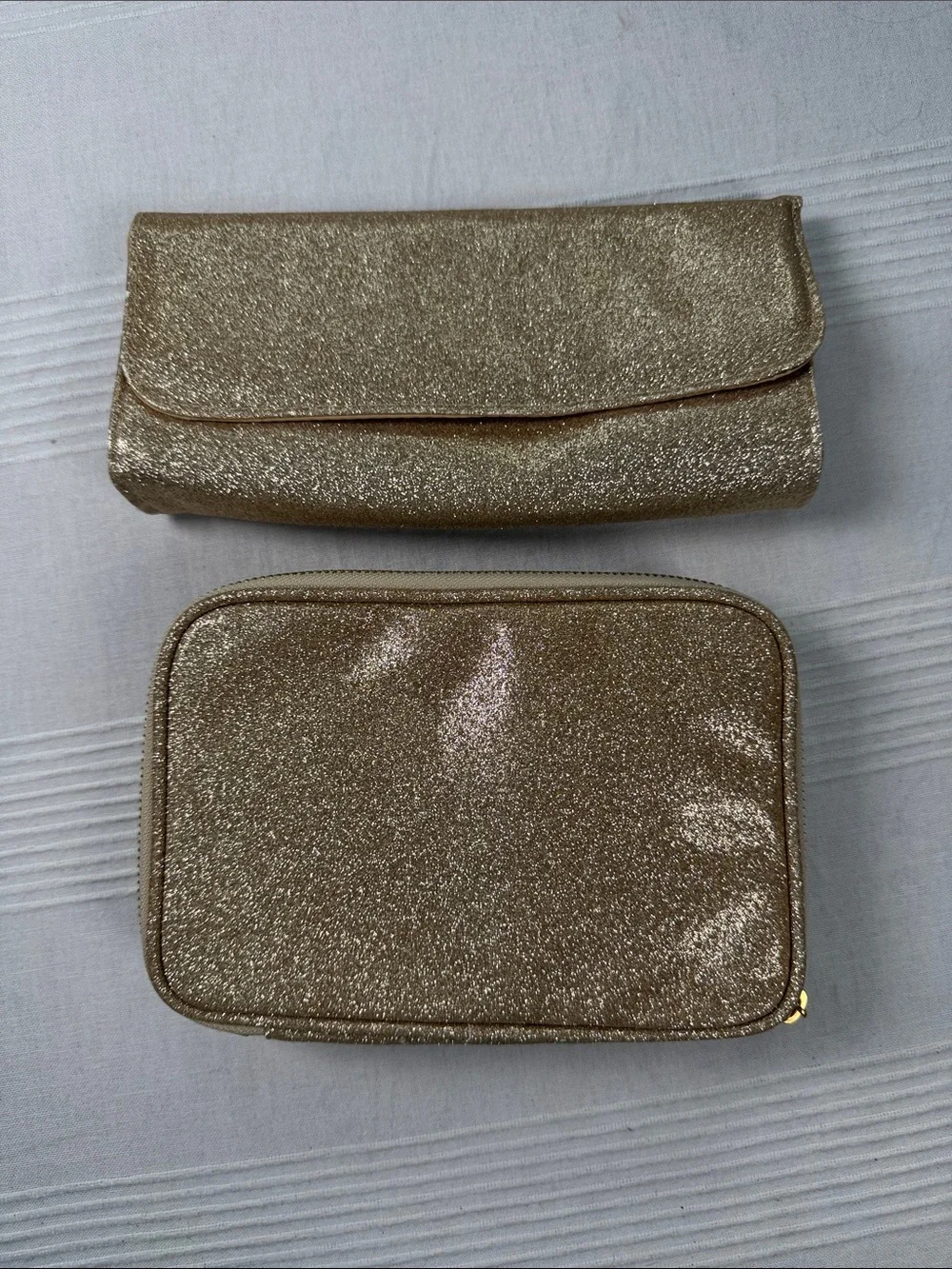 bareMinerals Gold Glitter Cosmetic Pouch & Fold-Over Clutch Set